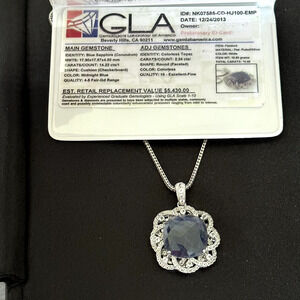 $5,430 925 Sterling Silver Natural Sapphire & White Topaz 16.46 Carat Necklace